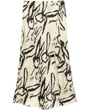MSGM Rabbit-Print Wrap Skirt - White