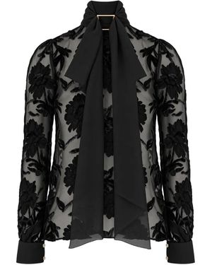 Redemption Devoré Bluse Mit Schluppenkragen - Schwarz
