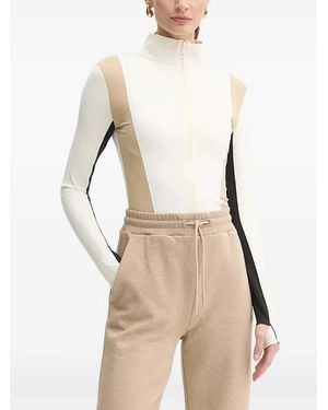 BOSS Colour-Block Zip-Neck T-Shirt - Natural