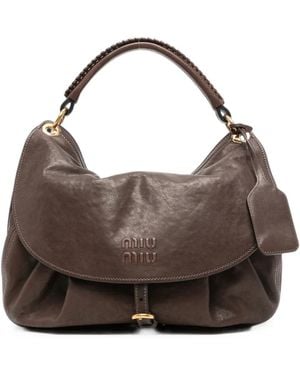 Miu Miu Rendez-Vous Leather Tote Bag - Brown