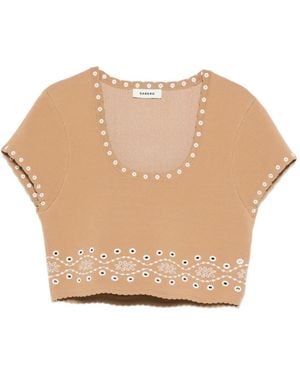 Sandro T-Shirt À Coupe Crop - Natural