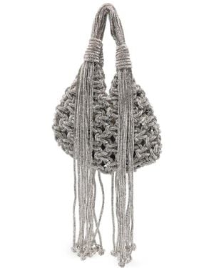HIBOURAMA Mini Vannifique Crystal-Embellishment Tote Bag - White
