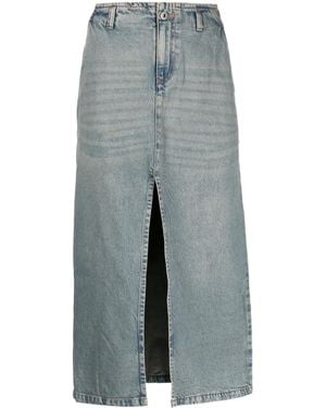 GIMAGUAS Front-Slit Cotton Denim Midi Skirt - Blue
