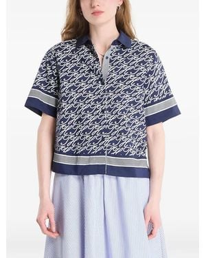 Tommy Hilfiger Monogram-Print Short-Sleeve Shirt - Blue