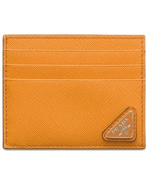 Prada Triangle-Logo Leather Card Holder - Orange