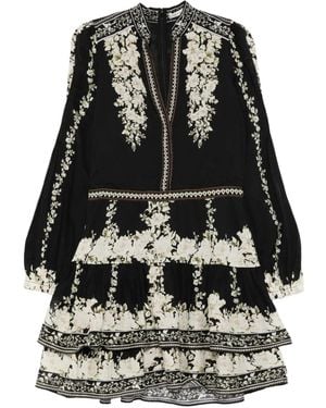 Alice + Olivia Valencia Deep V Long Sleeve Mini Dress - Black