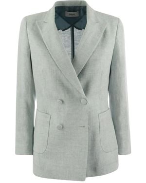 SAULINA Double-Breasted Assunta Linen Jacket - Gray