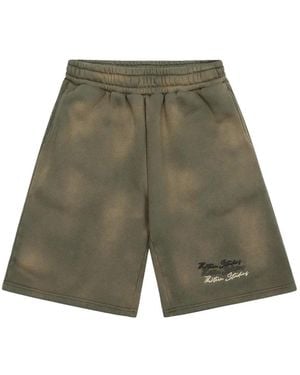 THIRTEENTH STUDIO Faded-Effect Logo-Embroidered Shorts - Green