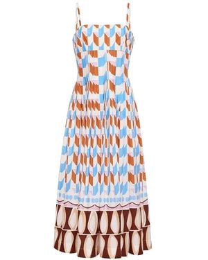 Cara Cara Sea Island Geometric-Print Midi Dress - White