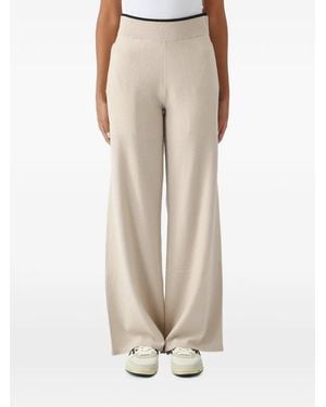Pinko Siviglia Ribbed-Waistband Wide-Leg Trousers - Natural