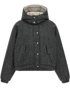 Brunello Cucinelli Hooded Tweed Padded Jacket - Black