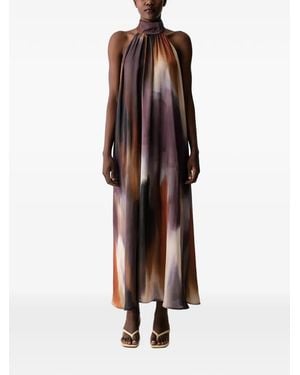 Sisley Halterneck Abstract-Print Maxi Dress - Brown