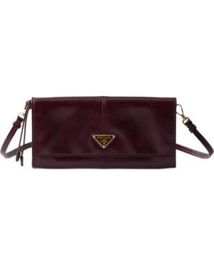 Prada Leather Wallet With Shoulder Strap - Purple