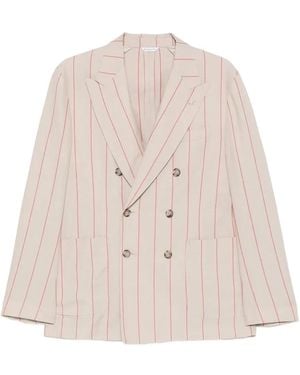 Manuel Ritz Double-Breasted Striped Blazer - Natural