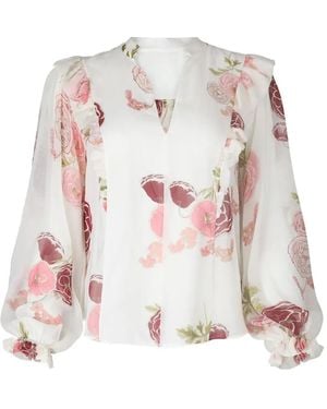Giambattista Valli Ruffled-Detail Floral-Print Blouse - White