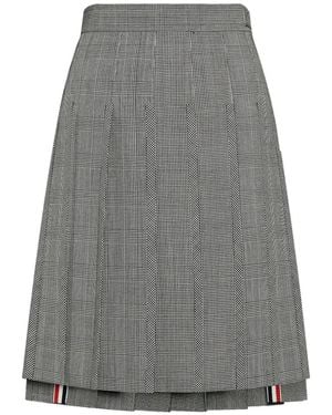 Thom Browne Houndstooth-Pattern Pleated Midi Skirt - Gray
