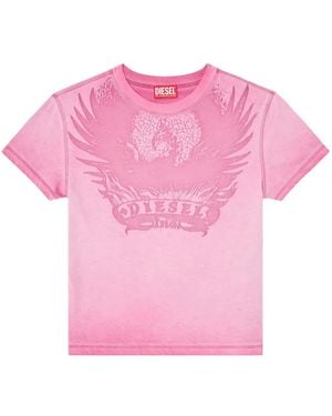 DIESEL Dévoré-Phoenix Cover-Stitched Cotton T-Shirt - Pink
