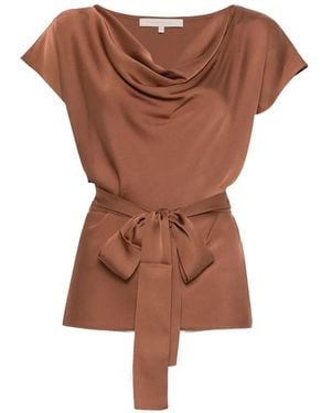 Silk95five Mizner Cowl-Neck Tie-Waist Blouse - Brown