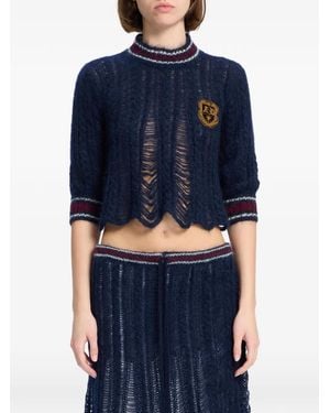 Ann Demeulemeester Distressed Cable-Knit Sweater - Blue