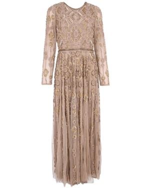 Mac Duggal Long-Sleeve Embellished Dress - Natural