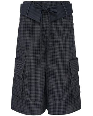 Sultry Virgin Curfew Gingham Check Patterned Cotton Shorts - Blue
