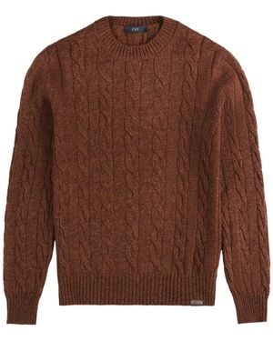 Fay Cable-Knit Crew-Neck Sweater - Brown