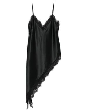 Nissa Lace-Trim Asymmetric Top - Black