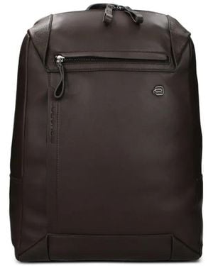 Piquadro Logo-Plaque Leather Backpack - Black