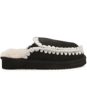 Mou Sheepskin Shearling-Lined Slip-On Slippers - Black