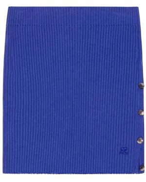 Courreges Ribbed Side-Button Mini Skirt - Blue