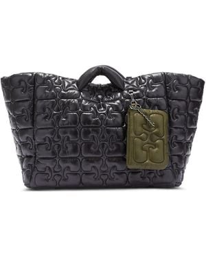 Ganni Logo-Quilted Tote Bag - Black