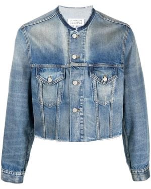 Maison Margiela Collarless Cropped Denim Jacket - Blue