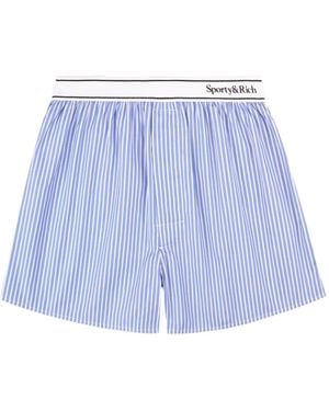 Sporty & Rich Serif Logo Striped Boxer Shorts - Blue