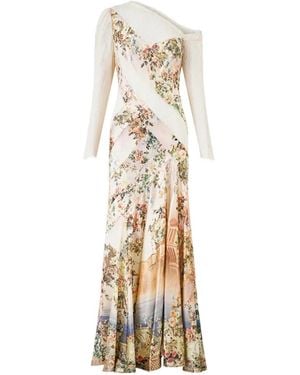 CAMILLA Floral Print Lace Trim Dress - White