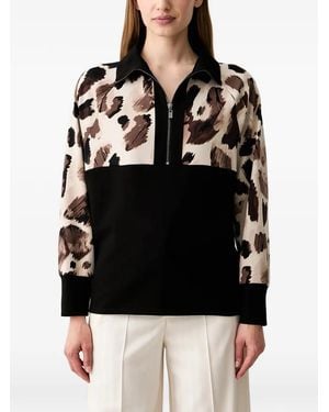 Joseph Ribkoff Leopard-Print Colour-Block Top - Black