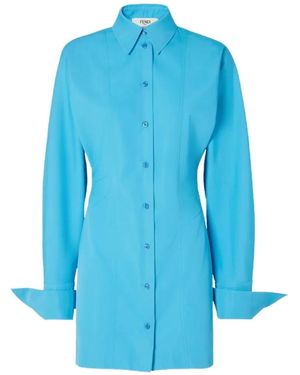 Fendi Buttoned Collared Dress - Blue