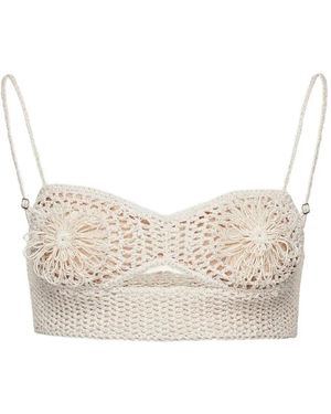 Magda Butrym Floral-Appliqué Top - Natural