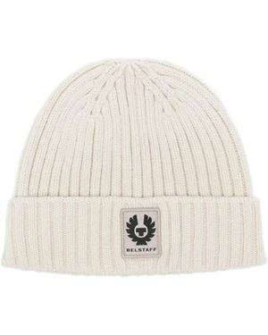 Belstaff Ribbed-Knit Phoenix Patch Beanie Hat - White