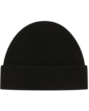 ZEGNA Ribbed-Knit Striped-Trim Beanie Hat - Black