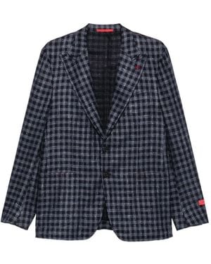 Isaia Blazer À Carreaux Vichy Et Revers Crantés - Blue