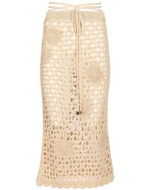 The Attico Crochet-Knit Midi Skirt - Natural