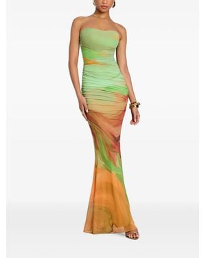 retroféte Isadore Ruched Mesh Maxi Dress - Yellow