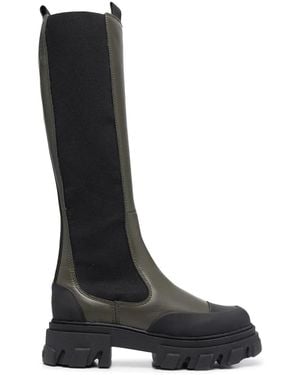 Ganni Knee-High Chunky Leather Chelsea Boots - Black
