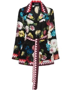 Dolce & Gabbana Printed Silk Pajama Blouse Top - Black