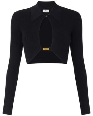 Elisabetta Franchi Micro-Braided Cut-Out Top - Black