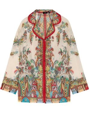 Etro Paisley-Print Silk Cover-Up Shirt - White