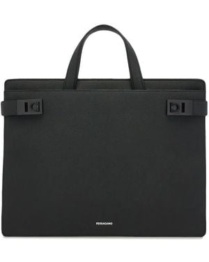 Ferragamo Gancini-Buckle Leather Briefcase - Black