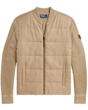 Polo Ralph Lauren Cardigan Zippé À Empiècements Matelassés - Natural
