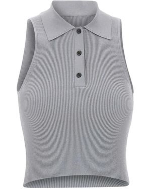 a. roege hove Geripptes Trine Poloshirt mit Knöpfen - Grau