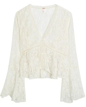 Free People Whispering Love Lace Ruffled Blouse - White